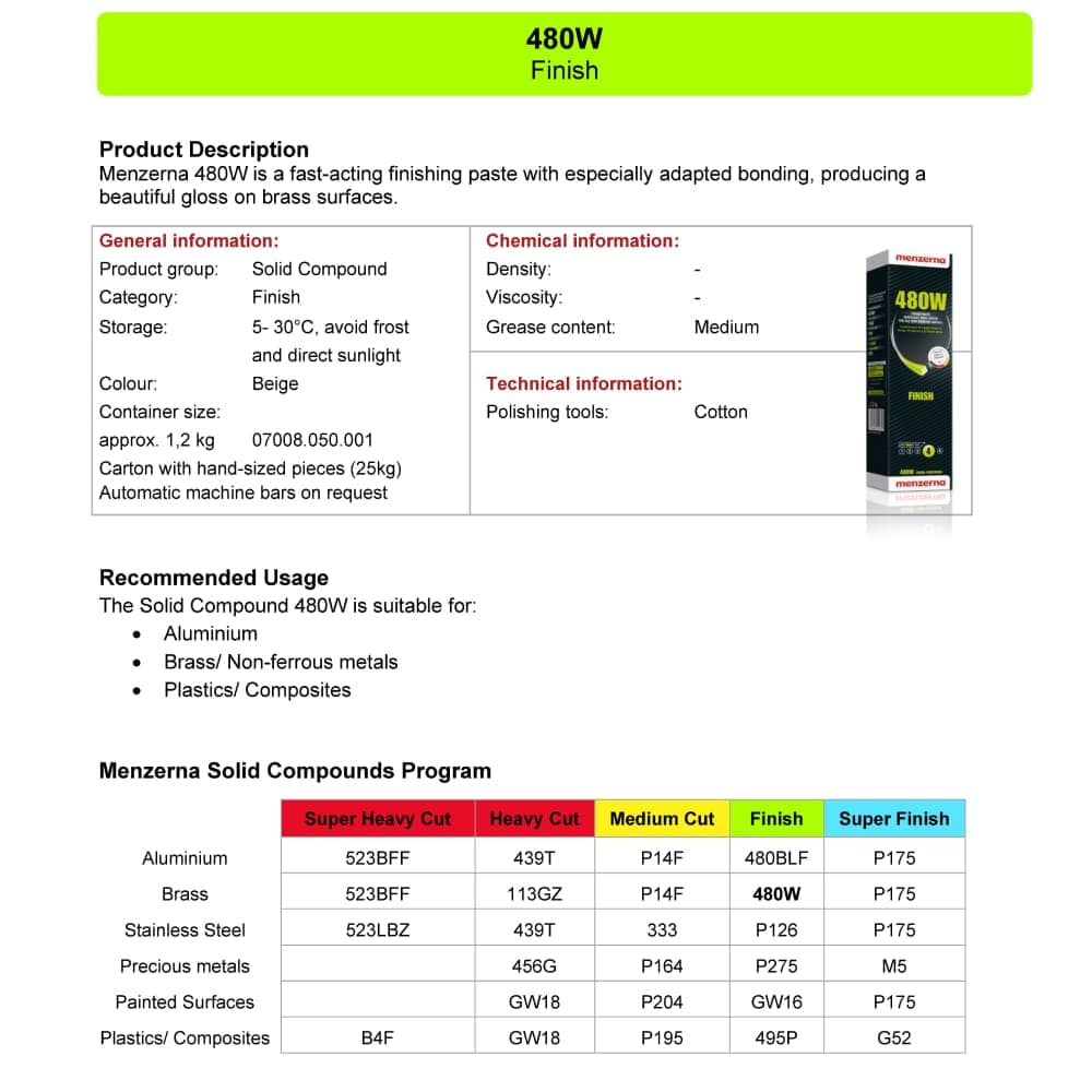 Menzerna 480W Parlatıcı Katı Cila Bej Pirinç Krom Zamak Alüminyum Kompozit Parlatıcı – 1200 Gr - 3