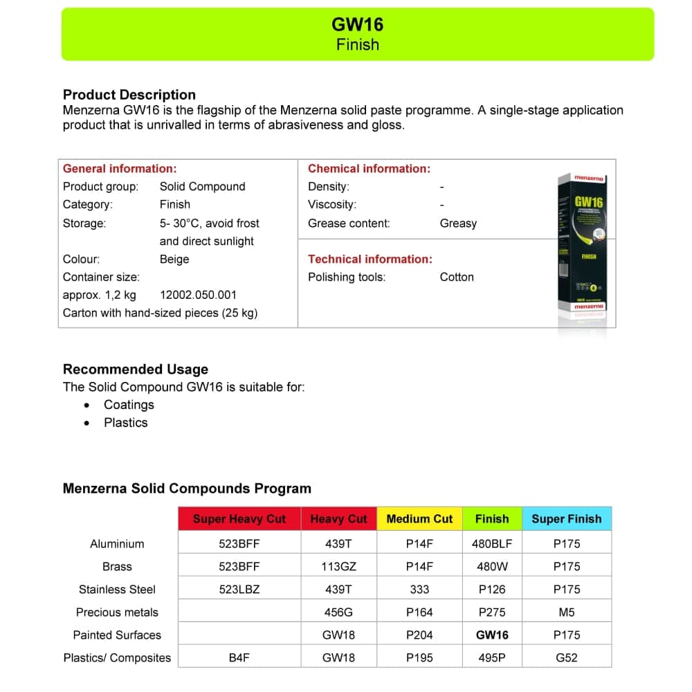 Menzerna GW16 Parlatıcı Katı Cila Bej Plastik Kompozit Boyalı Yüzey Parlatıcı – 1200 Gr - 3